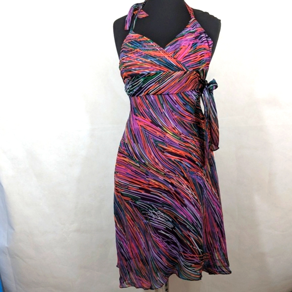 Rainbow Silk Halter Dress Sexy Flirty BCBGMaxazria